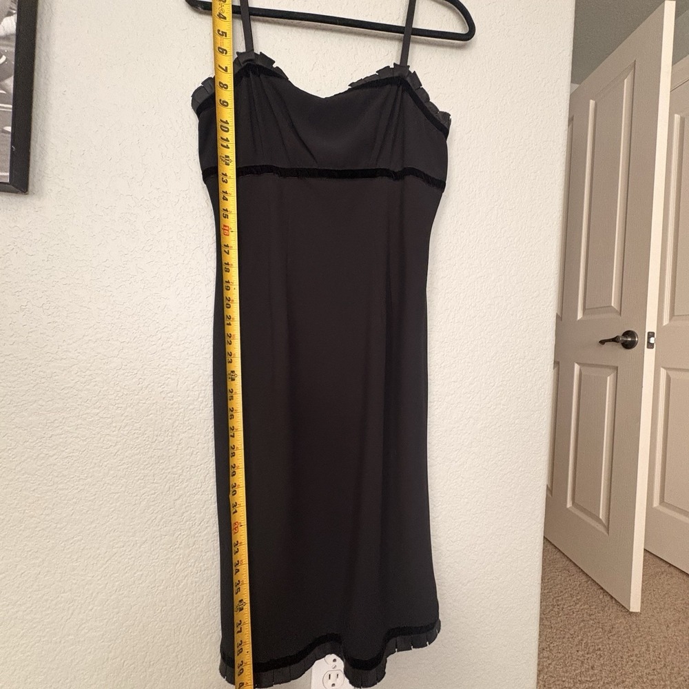 Vintage Y2K Black Cocktail Slip Dress Nine West Ruffle Velvet Trim Sheath Sz8 - Picture 8 of 9